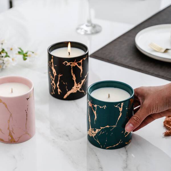 ขาย เทียนหอมพร้อมเชิงเทียนหินอ่อน Marble Scented Candles ลด พิเศษ