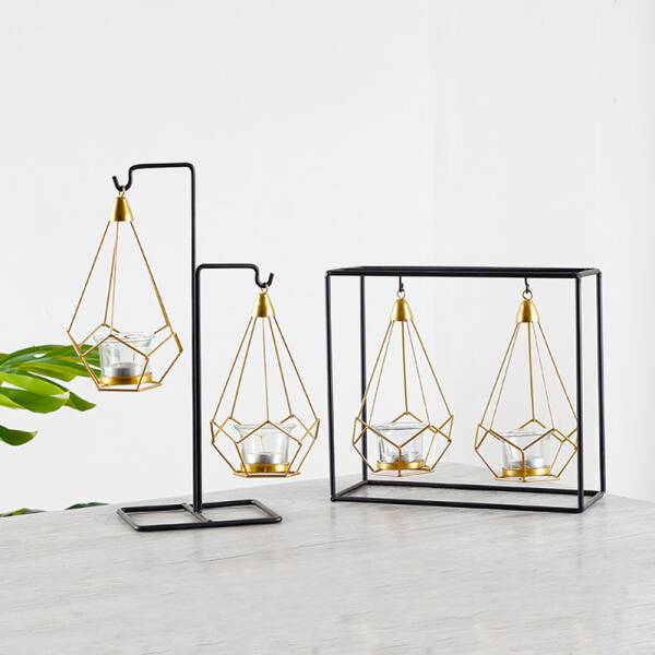 ขาย เชิงเทียนสีทองพร้อมที่แขวนสีดำ Candle Holder ลด ราคา