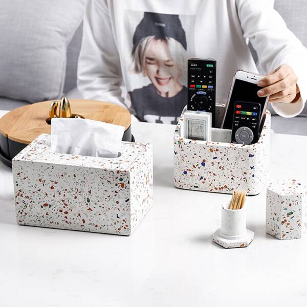 ขาย ที่ใส่กระดาษทิชชู่ตั้งโต๊ะลายหินขัด Terrazzo Tissue Box