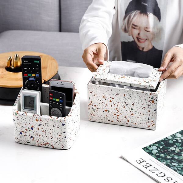 ขาย ที่ใส่กระดาษทิชชู่ตั้งโต๊ะลายหินขัด Terrazzo Tissue Box