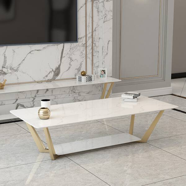 ขาย โต๊ะกลางยาวลายหินอ่อนสองชั้น Premium Circle Marble Coffee Table Set V ลดราคา