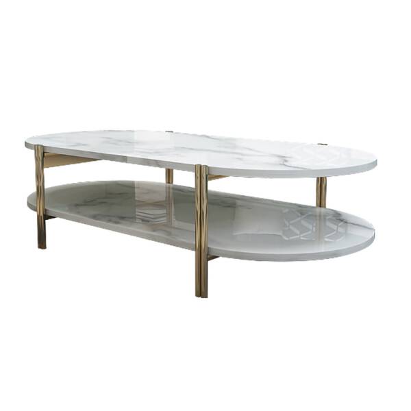 ขาย โต๊ะกลางยาวลายหินอ่อนสองชั้น 2 Layers Oval Marble Coffee Table พิเศษ
