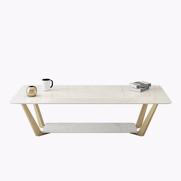 ขาย โต๊ะกลางยาวลายหินอ่อนสองชั้น Premium Circle Marble Coffee Table Set V