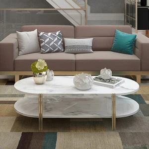 ขาย โต๊ะกลางยาวลายหินอ่อนสองชั้น 2 Layers Oval Marble Coffee Table ราคาลด