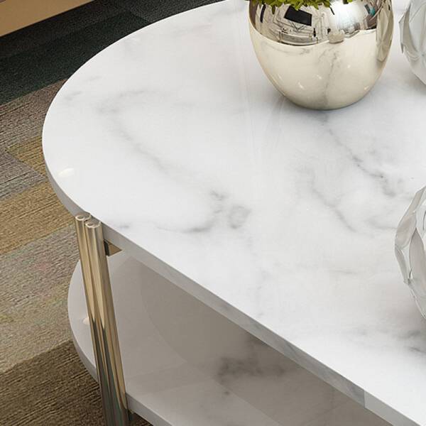 ขาย โต๊ะกลางยาวลายหินอ่อนสองชั้น 2 Layers Oval Marble Coffee Table ลดราคา