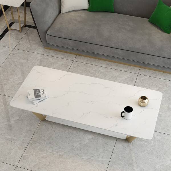 ขาย โต๊ะกลางยาวลายหินอ่อนสองชั้น Premium Circle Marble Coffee Table Set V
