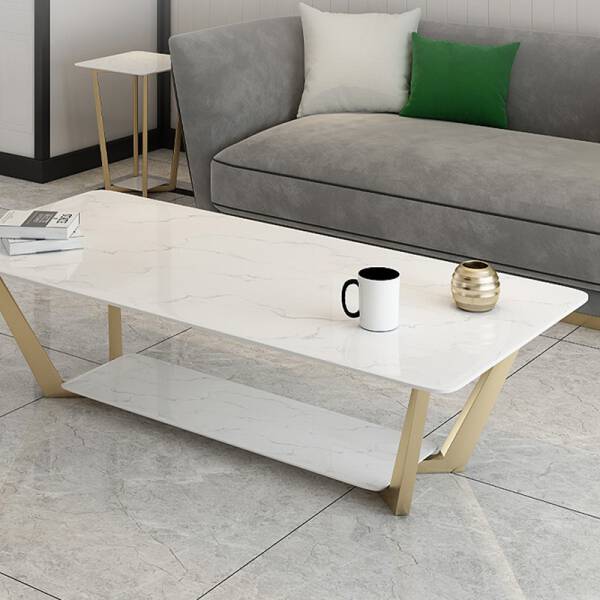 ขาย โต๊ะกลางยาวลายหินอ่อนสองชั้น Premium Circle Marble Coffee Table Set V พิเศษลด