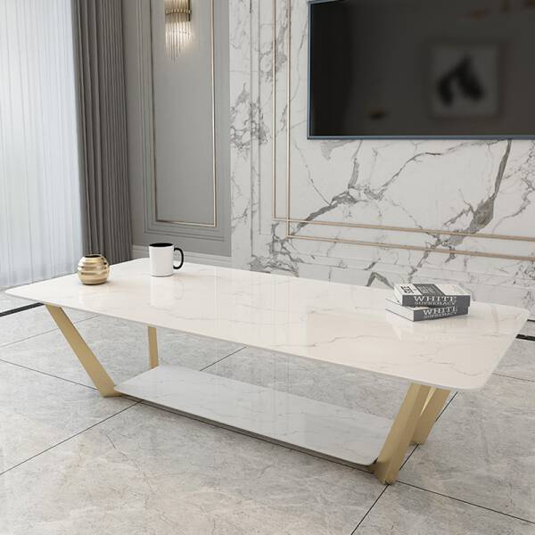 ขาย โต๊ะกลางยาวลายหินอ่อนสองชั้น Premium Circle Marble Coffee Table Set V พิเศษราคา
