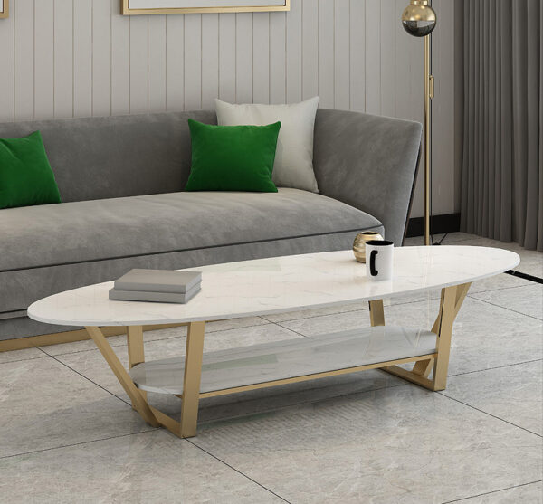 ขาย โต๊ะกลางยาวลายหินอ่อนสองชั้น 2 Layers Oval Coffee Table