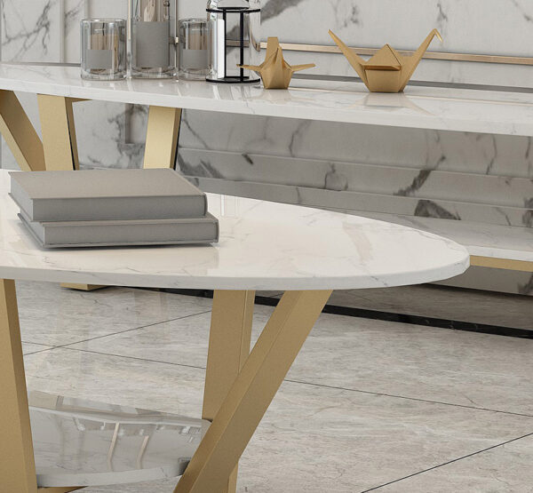 ขาย โต๊ะกลางยาวลายหินอ่อนสองชั้น 2 Layers Oval Coffee Table