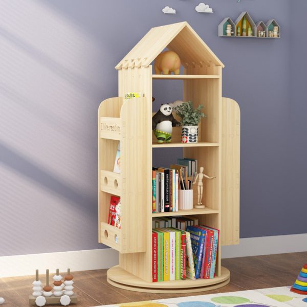 ขาย ชั้นเก็บหนังสือตั้งพื้นหมุนได้ 360 องศา Wooden Rotating BookShelf