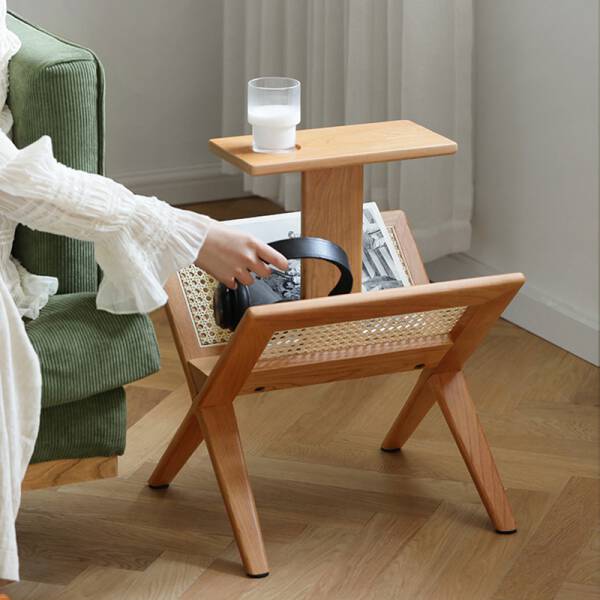 ขาย โต๊ะข้างพร้อมชั้นวางหนังสือ Wooden Magazine Rack
