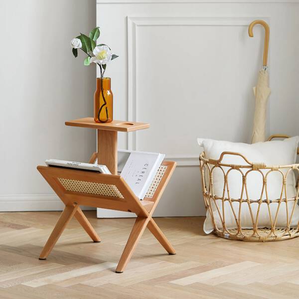 ขาย โต๊ะข้างพร้อมชั้นวางหนังสือ Wooden Magazine Rack