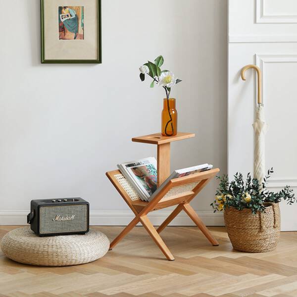 ขาย โต๊ะข้างพร้อมชั้นวางหนังสือ Wooden Magazine Rack