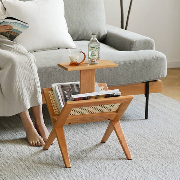 ขาย โต๊ะข้างพร้อมชั้นวางหนังสือ Wooden Magazine Rack