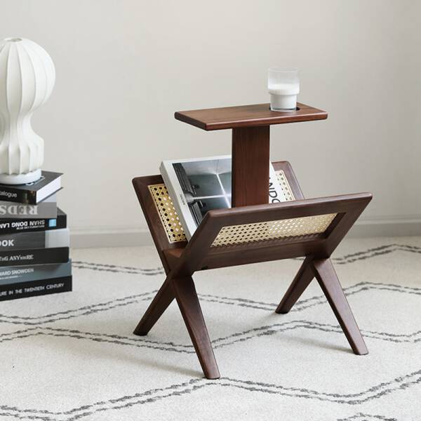 ขาย โต๊ะข้างพร้อมชั้นวางหนังสือ Wooden Magazine Rack