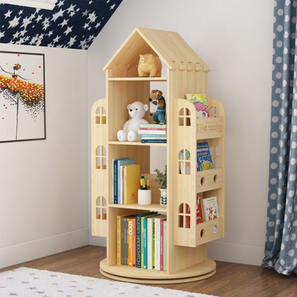 ขาย ชั้นเก็บหนังสือตั้งพื้นหมุนได้ 360 องศา Wooden Rotating BookShelf