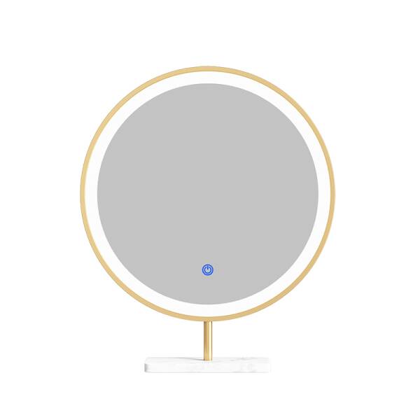 ขาย กระจกตั้งโต๊ะเครื่องแป้งทรงกลมสีทองฐานหินอ่อน LED Circle Mirror