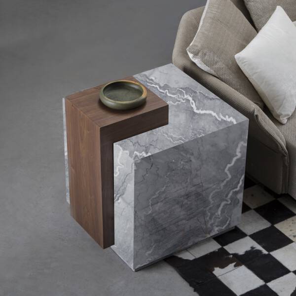 ขาย โต๊ะข้างไม้และหินอ่อน Marble Wood Side Table