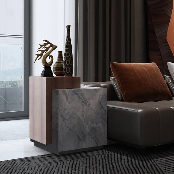 ขาย โต๊ะข้างไม้และหินอ่อน Marble Wood Side Table
