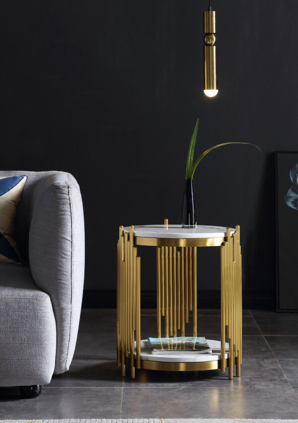 ขาย โต๊ะข้างเตียง โต๊ะข้างโซฟา ท็อปหินอ่อน ขาสแตนเลส Premium Luxury Side Table