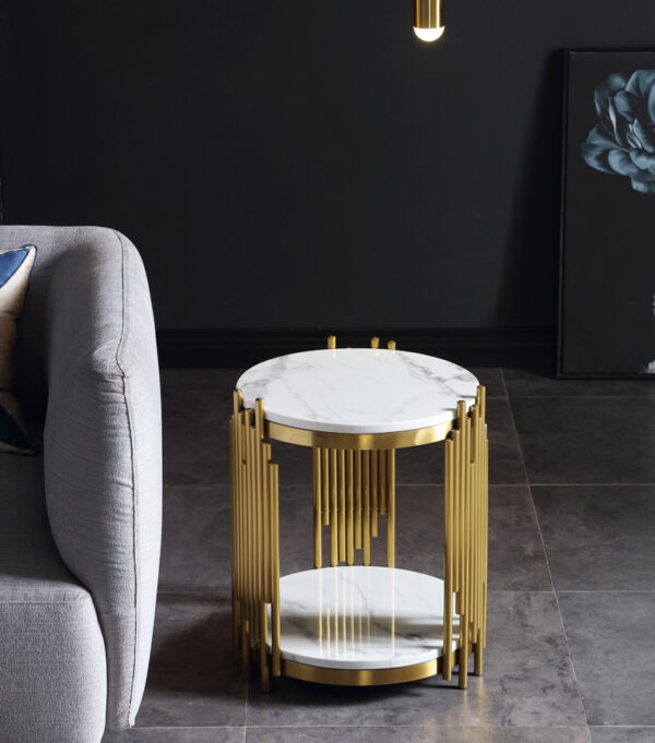 ขาย โต๊ะข้างเตียง โต๊ะข้างโซฟา ท็อปหินอ่อน ขาสแตนเลส Premium Luxury Side Table