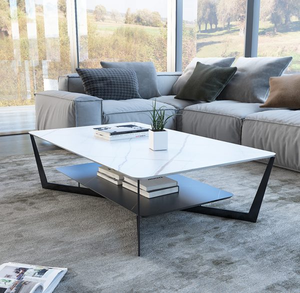 ขาย โต๊ะกลางลายหินอ่อนสองชั้น 2 Layers Rectangle Center Table