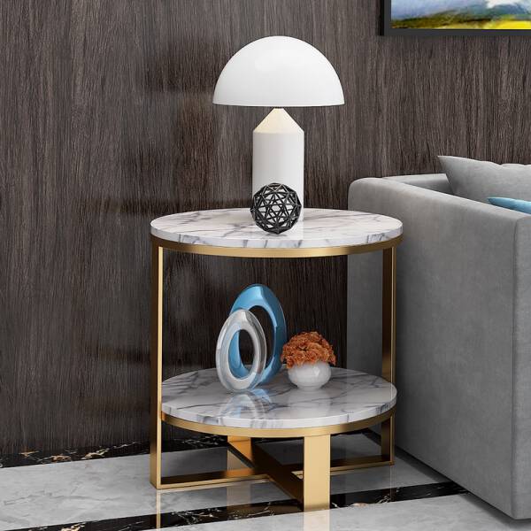 ขาย โต๊ะข้างหินอ่อน 2 Layers Round Side Table II