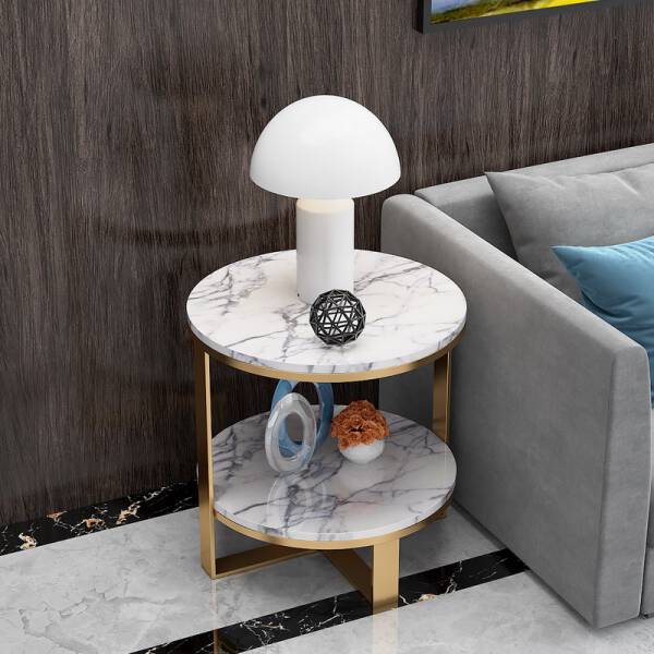 ขาย โต๊ะข้างหินอ่อน 2 Layers Round Side Table II