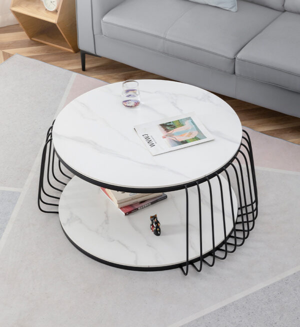 ขาย โต๊ะกลางลายหินอ่อนสองชั้น 2 Layers Round Coffee Table