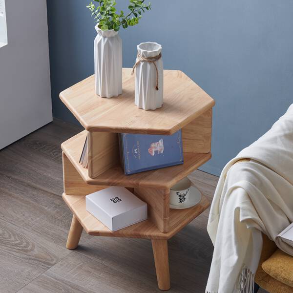 ขาย โต๊ะข้างไม้ทรงหกเหลี่ยม Wooden Hexagon Side Table