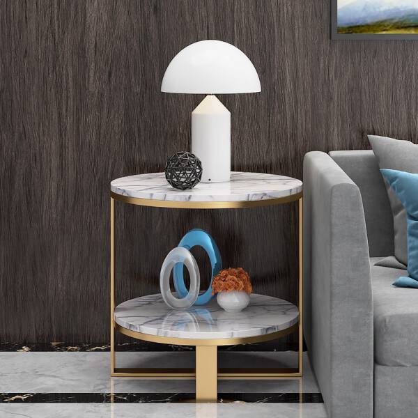 ขาย โต๊ะข้างหินอ่อน 2 Layers Round Side Table II