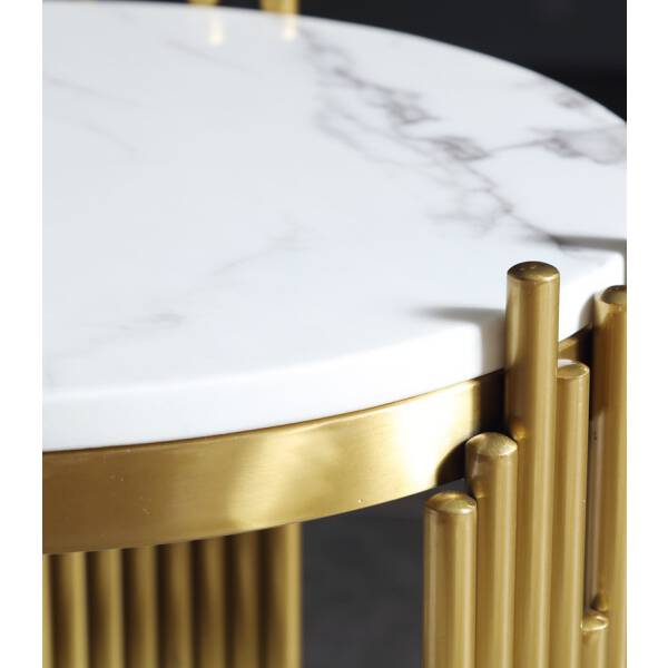 ขาย โต๊ะข้างเตียง โต๊ะข้างโซฟา ท็อปหินอ่อน ขาสแตนเลส Premium Luxury Side Table