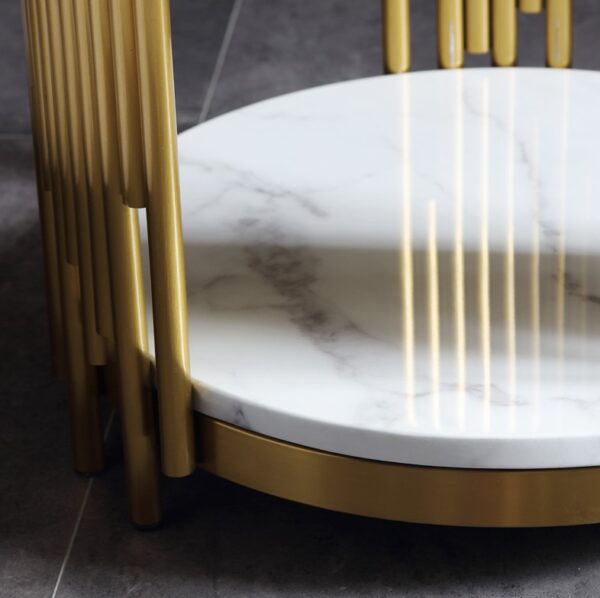 ขาย โต๊ะข้างเตียง โต๊ะข้างโซฟา ท็อปหินอ่อน ขาสแตนเลส Premium Luxury Side Table