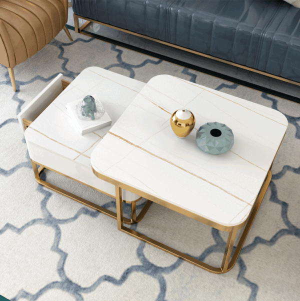 ขาย ชุดโต๊ะกลางพร้อมลิ้นชักเก็บของ Marble Coffee Table Set with Drawer Set