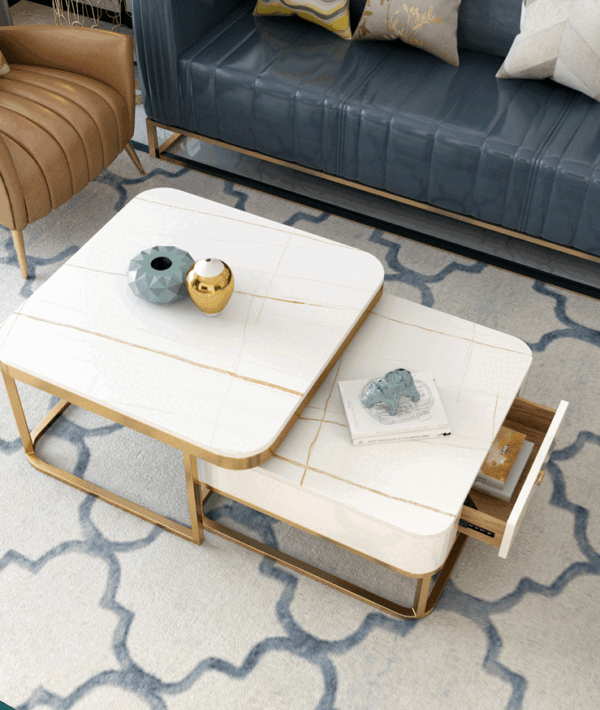 ขาย ชุดโต๊ะกลางพร้อมลิ้นชักเก็บของ Marble Coffee Table Set with Drawer Set