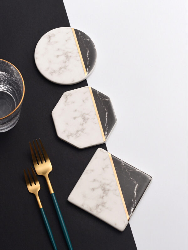 ขาย แผ่นรองแก้วลายหินอ่อน Ceramic Coaster set 2 pcs