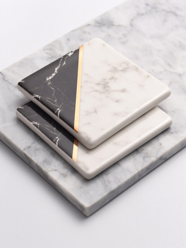 ขาย แผ่นรองแก้วลายหินอ่อน Ceramic Coaster set 2 pcs