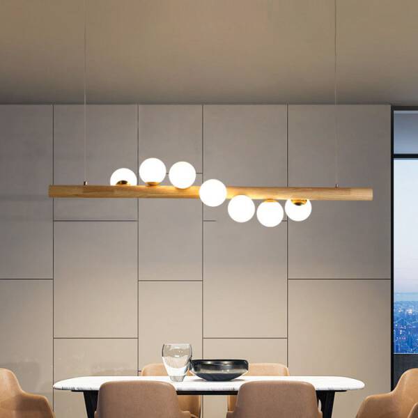 โคมไฟแต่งบ้านติดเพดาน - Wooden Long Chandelier