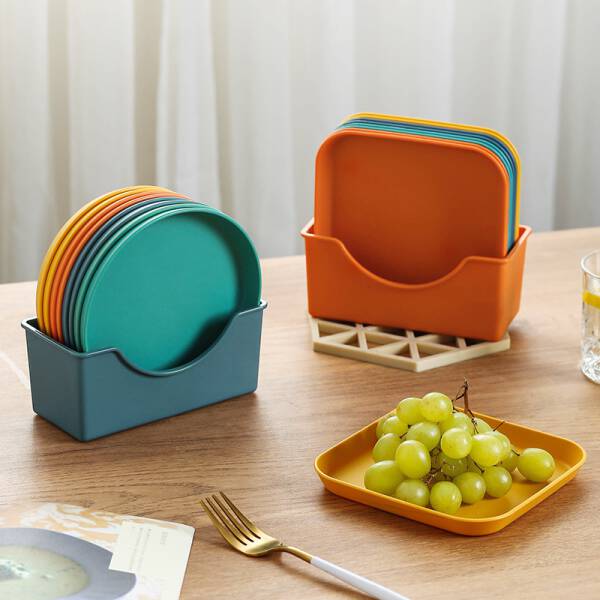 ขาย ชุดจานพลาสติกพร้อมฐาน Pastel Plastic Dish Set 8 pcs with Dish Rack