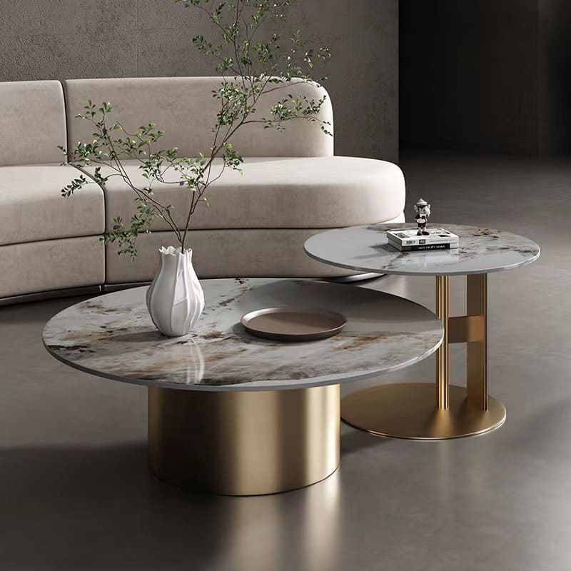ชุดโต๊ะกลางท็อปหินอ่อนวงกลม – Circle Designed Luxury Livingroom Table Set