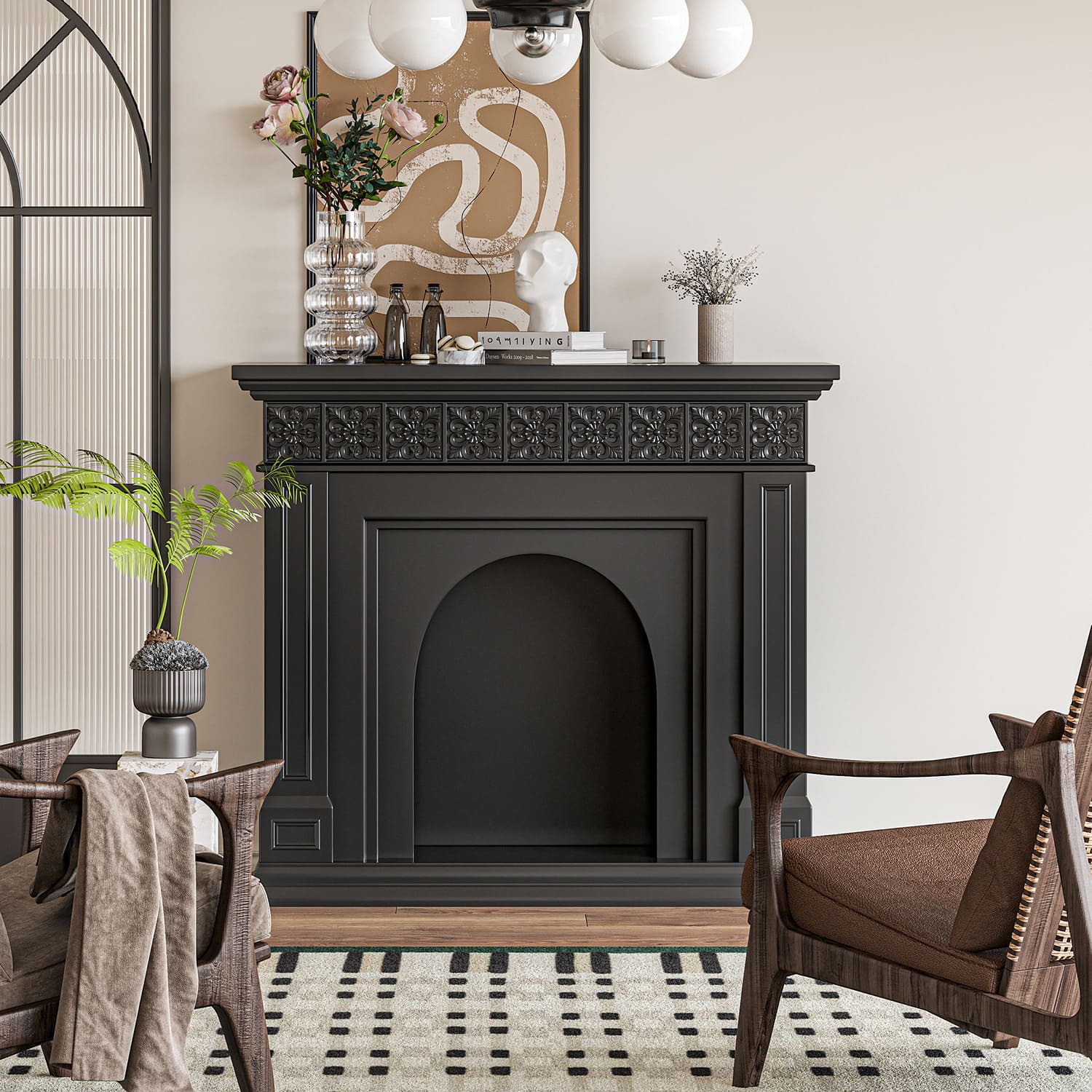 เตาผิงเทียมสำหรับตกแต่งบ้าน – Black Designed Decor Chimney IX