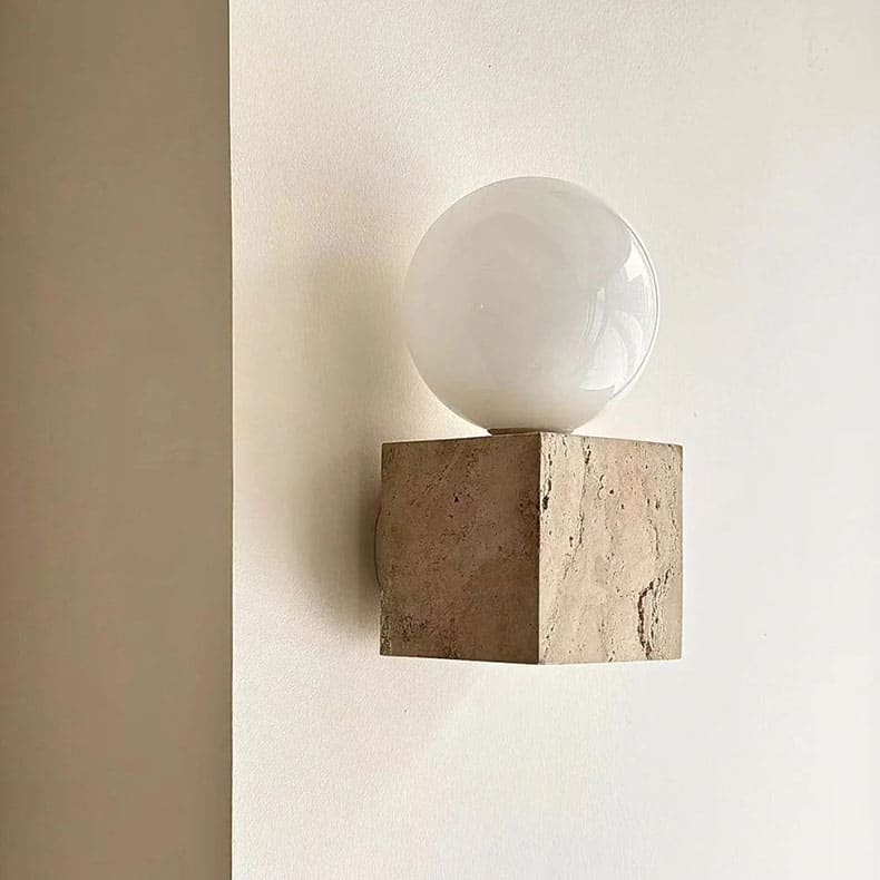 โคมไฟติดผนัง – Travertine Cube Designed Wall Decor Lamp