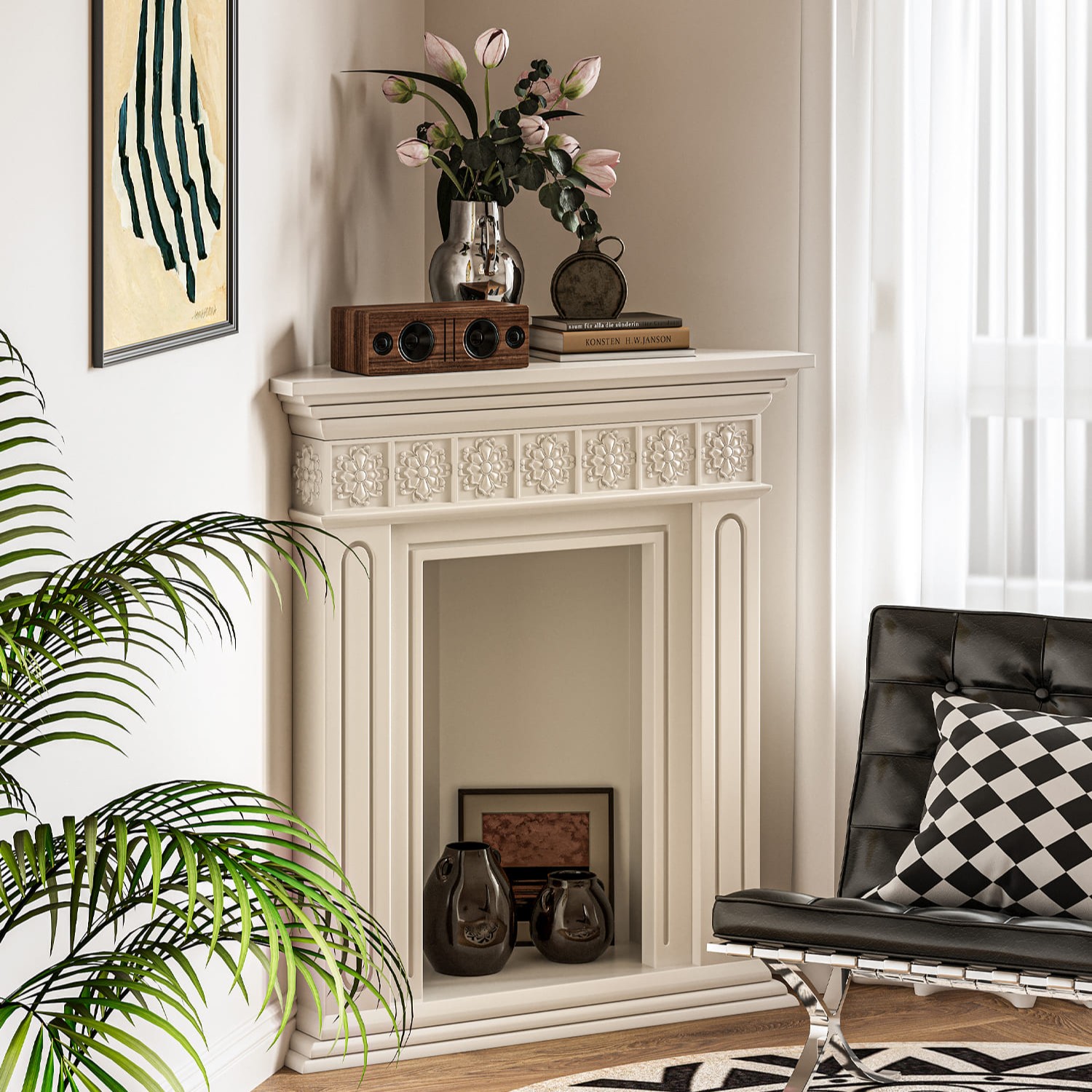 เตาผิงเทียมสำหรับตกแต่งบ้าน – Corner Designed Chimney