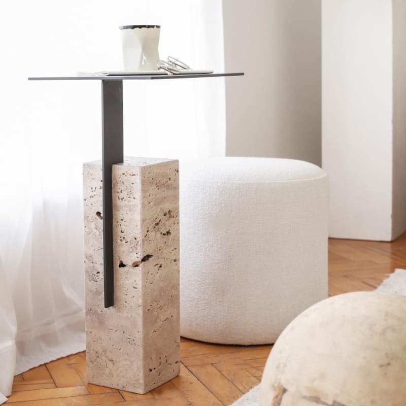 โต๊ะข้างตกแต่งบ้าน – Travertine Decor Side Table XI