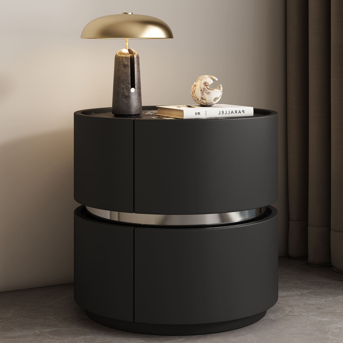 โต๊ะข้างตกแต่งบ้าน – Luxe Round Bedside Table