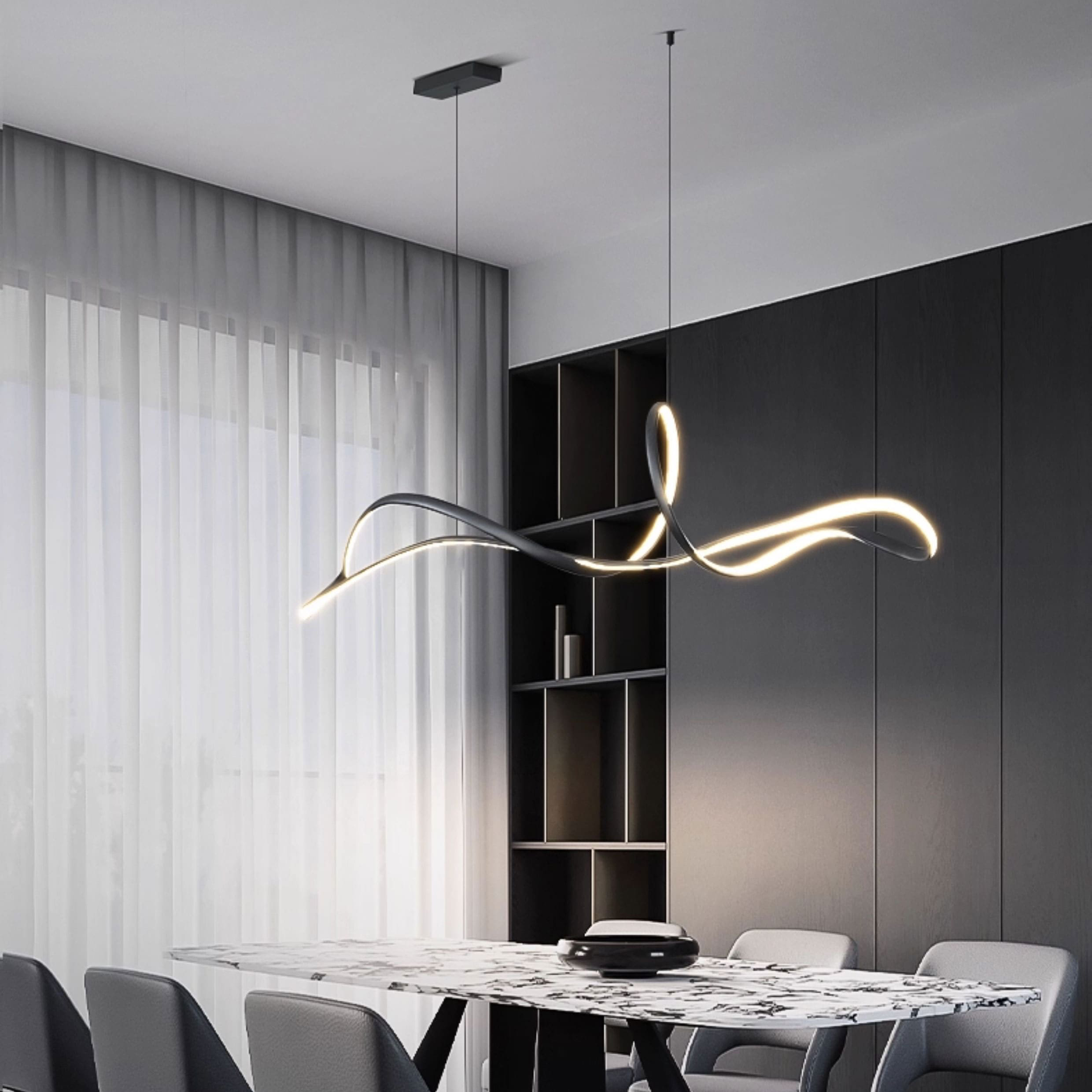 โคมไฟแต่งบ้านติดเพดาน – Curved Line Designed Long Ceiling Lamp X