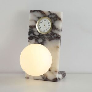 นาฬิกาโคมไฟตั้งโต๊ะตกแต่งบ้าน – Marble Glow Clock Lamp