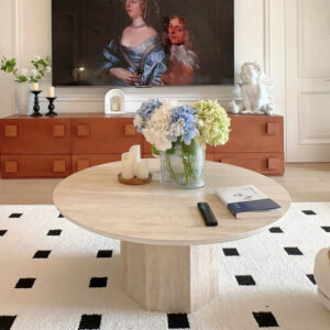 โต๊ะกลางห้องรับแขก - Circle Designed Travertine Center Table